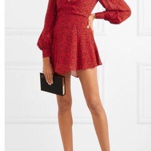 Alice + Olivia Red Fit and Flare Bishop Sleeve Dress
